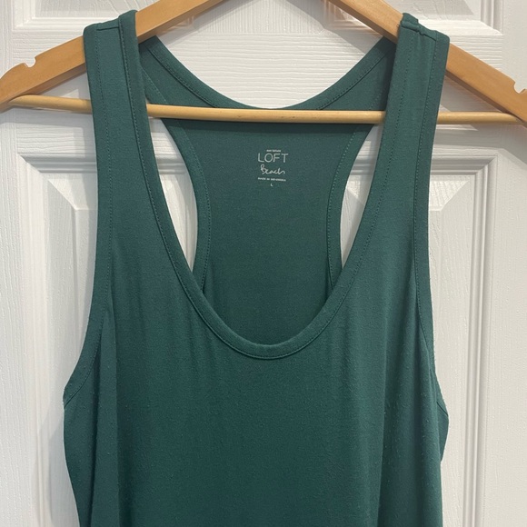 27-Ann Taylor LOFT Beach Maxi Dress LARGE Blue Green Stripe Racerback Stretchy - Picture 2 of 9